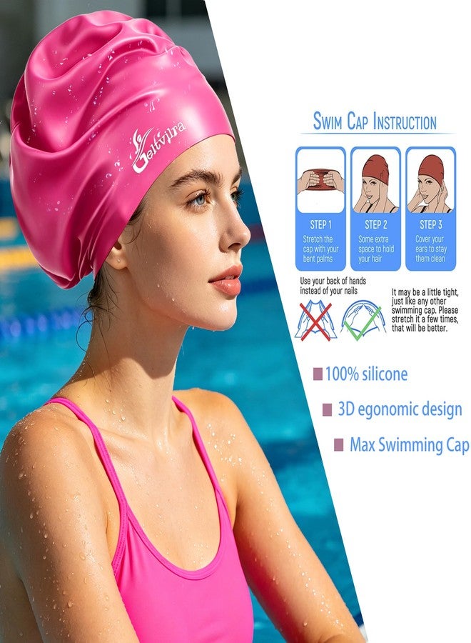 Geltvilra 4 Pack Silicone Extra Large Swim Caps for Braids and Dreadlocks Black Women Men Long Hair Swimming Waterproof Pool - Image 4