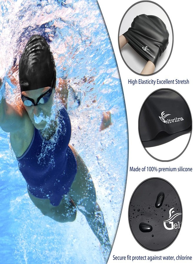 Geltvilra 4 Pack Silicone Extra Large Swim Caps for Braids and Dreadlocks Black Women Men Long Hair Swimming Waterproof Pool - Image 2