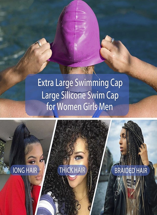 Geltvilra 4 Pack Silicone Extra Large Swim Caps for Braids and Dreadlocks Black Women Men Long Hair Swimming Waterproof Pool - Image 3