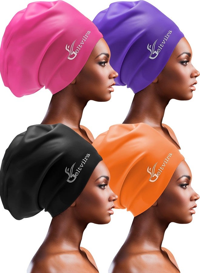 Geltvilra 4 Pack Silicone Extra Large Swim Caps for Braids and Dreadlocks Black Women Men Long Hair Swimming Waterproof Pool - Image 1