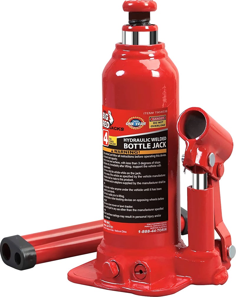 BIG RED T90403B Torin Hydraulic Welded Bottle Jack 4 Ton 8000 lb Capacity Red