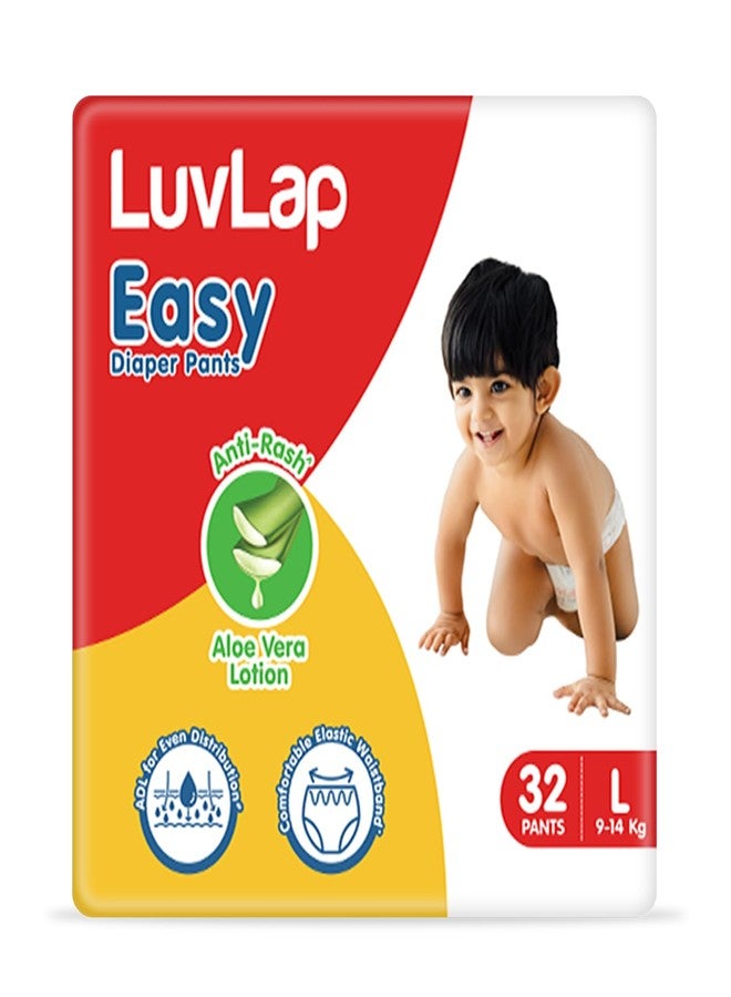 LuvLap Easy Diaper Pants, Large, Pack of 32, for babies upto 9-14Kg, Pant style diaper with Anti-Rash Aloe Vera Lotion, ADL for Even Distribution, & 360° fit for better coverage & flexibility