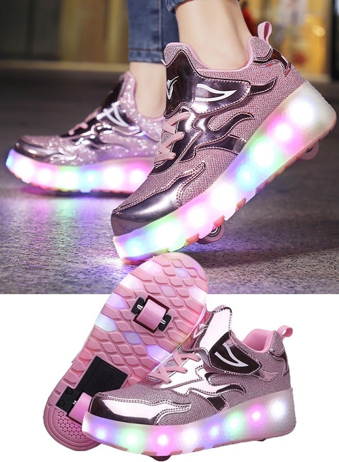 VUCATIN Kids Roller Skates Shoes with Lights Kids Skates Sneakers LED Light Up Rechargeable Wheels Shoes with Lights Outdoor Slip On Roller Skates Shoes Sneakers for Beginners Gift (D) - Image 1