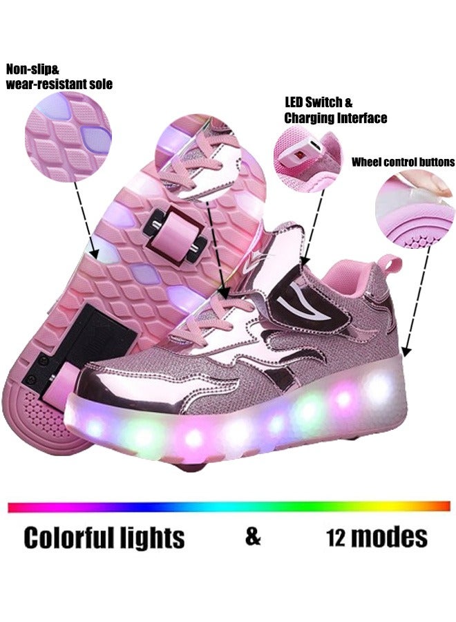 VUCATIN Kids Roller Skates Shoes with Lights Kids Skates Sneakers LED Light Up Rechargeable Wheels Shoes with Lights Outdoor Slip On Roller Skates Shoes Sneakers for Beginners Gift (D) - Image 2