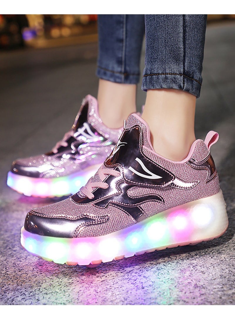 VUCATIN Kids Roller Skates Shoes with Lights Kids Skates Sneakers LED Light Up Rechargeable Wheels Shoes with Lights Outdoor Slip On Roller Skates Shoes Sneakers for Beginners Gift (D) - Image 4