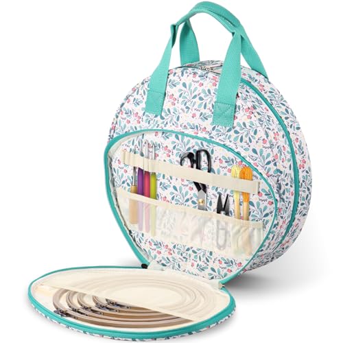 Muyoka Embroidery Project Bag, Embroidery Supplies Storage Carrying Tote Case with Multiple Pockets and Handle, Cross Stitch Bag, Double Layer Embroiderys Project Bags for Floss Hoops Thread (Lake Blove) - Image 1