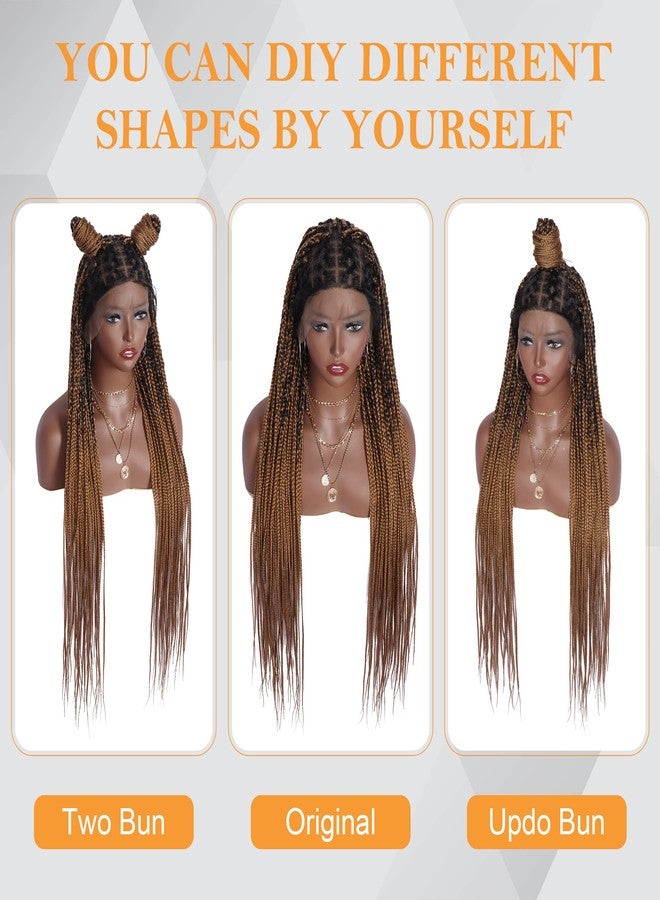 اليبيري شعر مستعار أليبيري 36 بوصة كامل الدانتيل متقاطع بدون عقدة بوكس مضفر للنساء السود شعر مستعار أمامي من الدانتيل بدون عقدة بوكس مضفر مع شعر صغير شعر صناعي خفيف الوزن بني فاتح مضفر كورنرو (1B/27) - Image 2