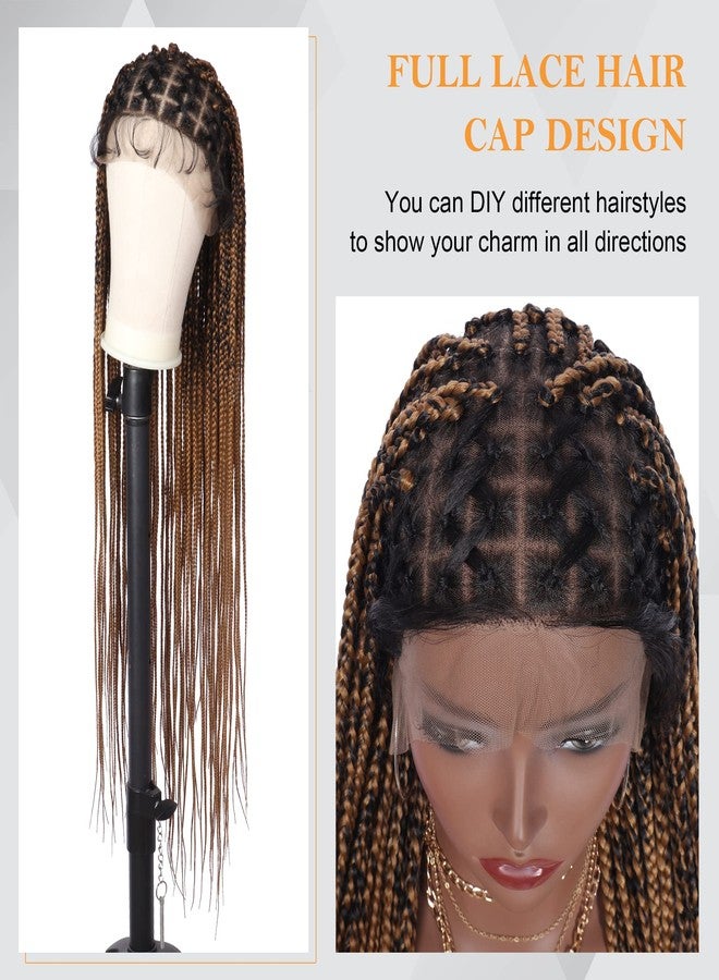 اليبيري شعر مستعار أليبيري 36 بوصة كامل الدانتيل متقاطع بدون عقدة بوكس مضفر للنساء السود شعر مستعار أمامي من الدانتيل بدون عقدة بوكس مضفر مع شعر صغير شعر صناعي خفيف الوزن بني فاتح مضفر كورنرو (1B/27) - Image 3