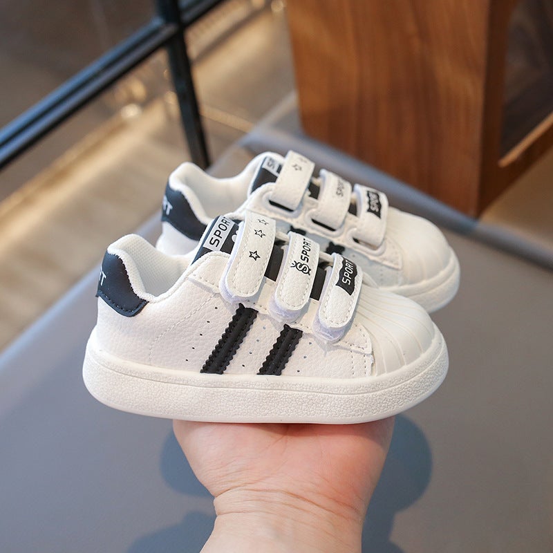 2025 New Children'S White Shoes With Velcro For Boys And Girls Casual Shoes With Shell Head - Image 5