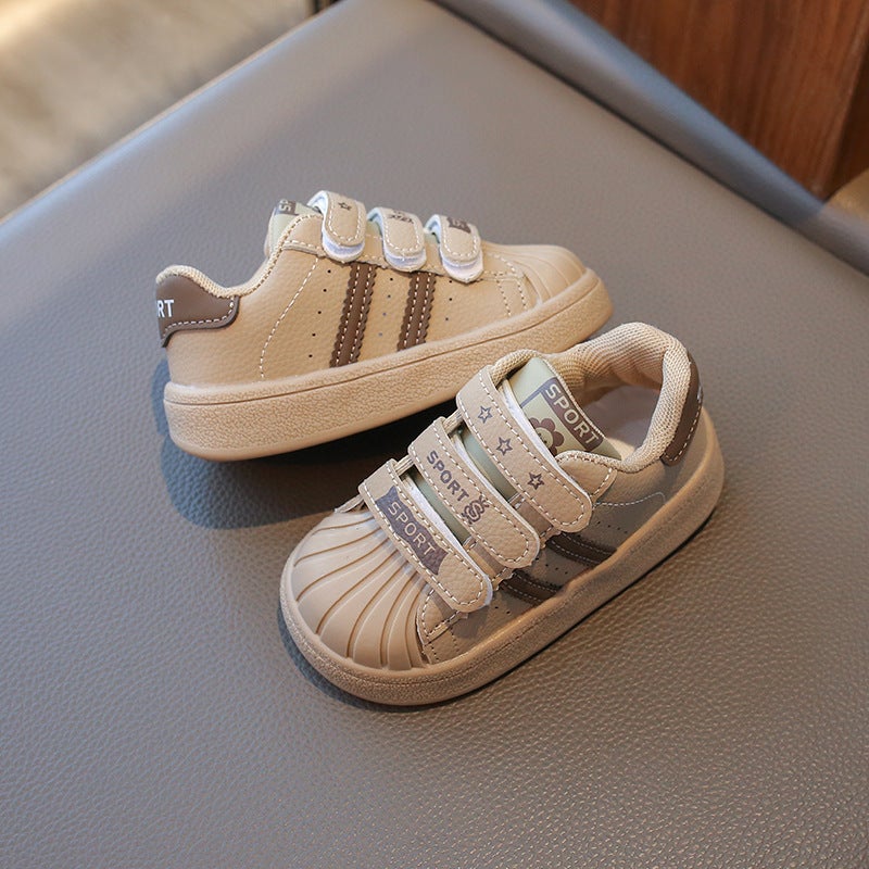 2025 New Children'S White Shoes With Velcro For Boys And Girls Casual Shoes With Shell Head - Image 1