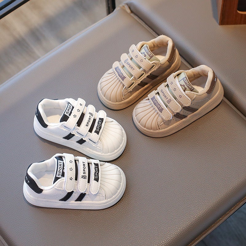 2025 New Children'S White Shoes With Velcro For Boys And Girls Casual Shoes With Shell Head - Image 2
