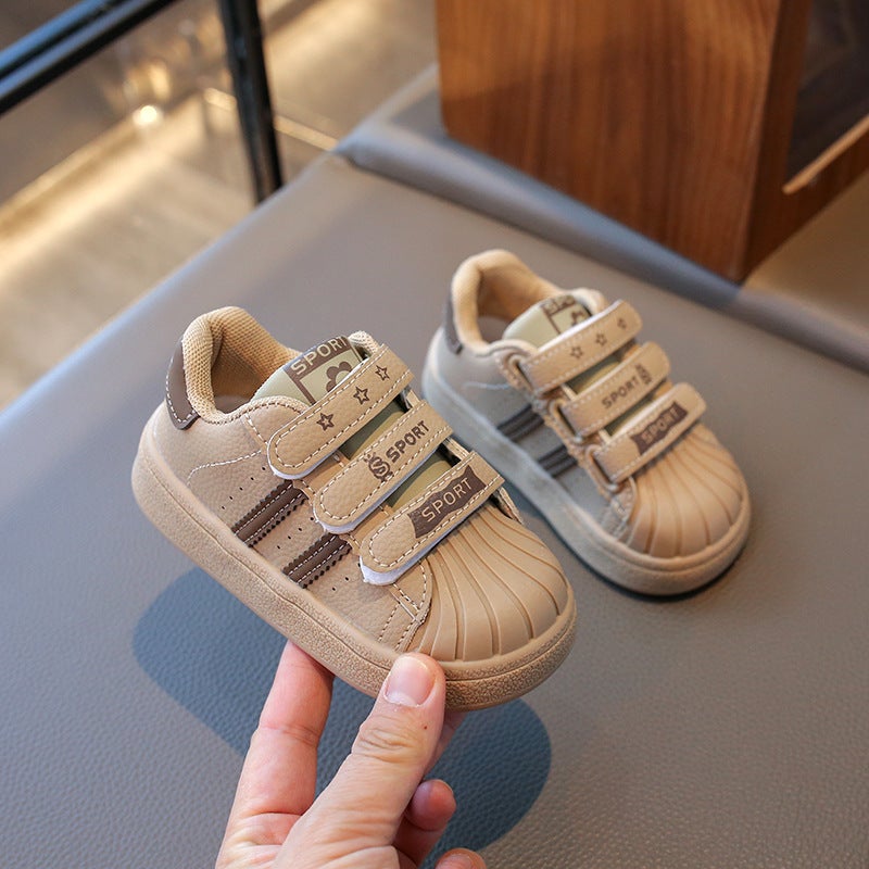 2025 New Children'S White Shoes With Velcro For Boys And Girls Casual Shoes With Shell Head - Image 3