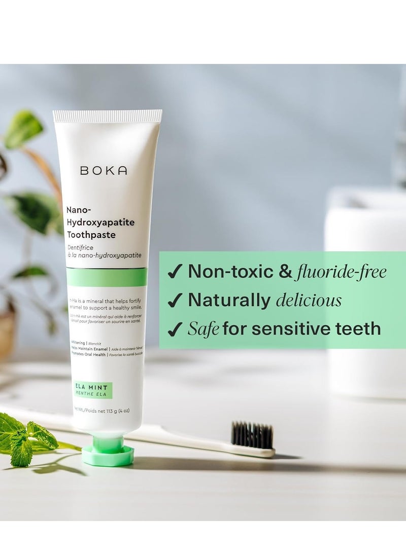 BOKA Fluoride Free Toothpaste, Nano Hydroxyapatite, for Teeth Whitening  Remineralizing, Sensitive Teeth, Dentist Recommended for Adult, Kids, Natural Peppermint Flavor Ela Mint, 4oz - Image 3