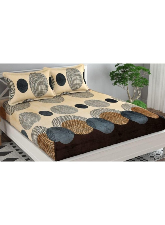 Prozone Elastic Fitted Warm Super Soft Double Bedsheet | Flannel Elastic Double King Size Bedsheets and 2 Pillow Cover for Winter,72x78 Inch (72x78 Inch,Circle & Beige) - Image 2