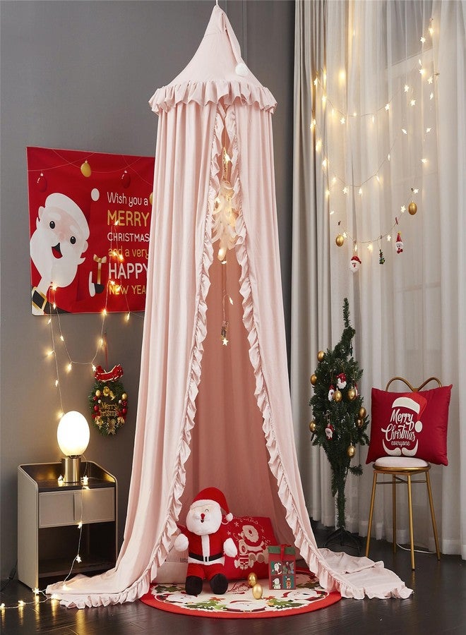 VETHIN Bed Canopy for Girls Kids,Princess Round Dome Children Dreamy Mosquito Net Bedding Girls Room Castle Play Tent Hanging House Decor Reading Nook Canopies (Beige Pink) - Image 3