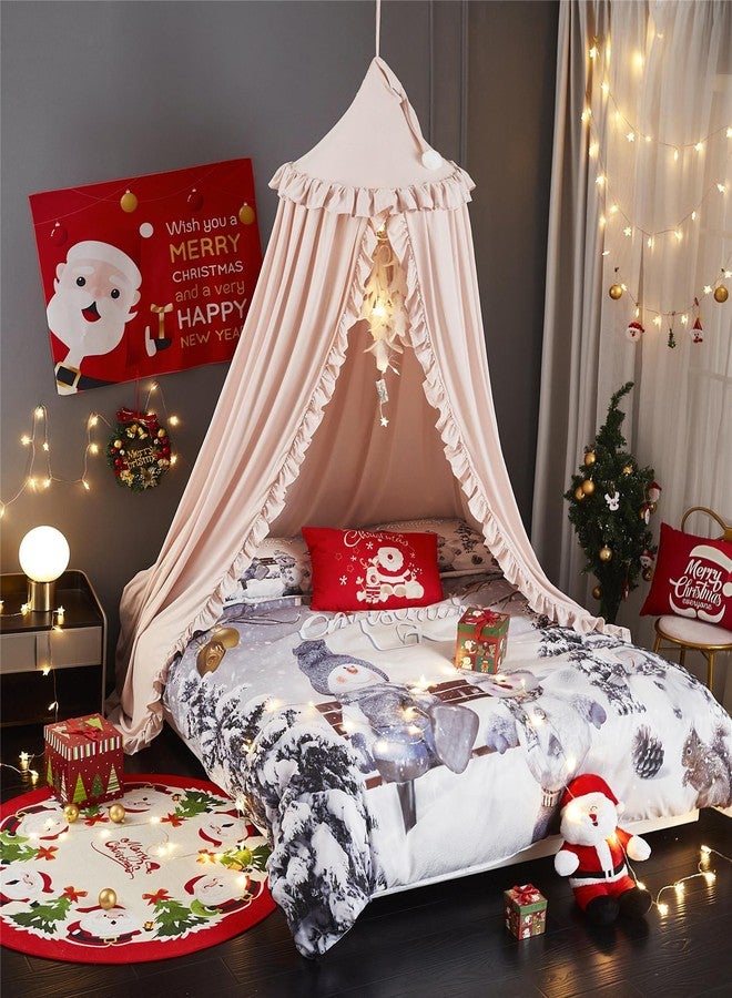 VETHIN Bed Canopy for Girls Kids,Princess Round Dome Children Dreamy Mosquito Net Bedding Girls Room Castle Play Tent Hanging House Decor Reading Nook Canopies (Beige Pink) - Image 4