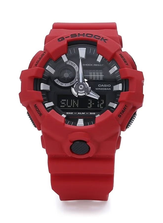 G-SHOCK ساعة يد رجالية بحزام مطاطي دائري الشكل تناظرية ورقمية - حمراء - GA-700-4ADR - Image 1