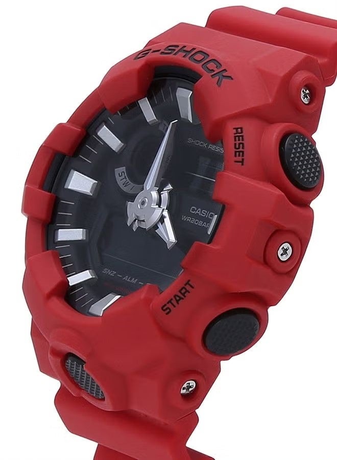 G-SHOCK ساعة يد رجالية بحزام مطاطي دائري الشكل تناظرية ورقمية - حمراء - GA-700-4ADR - Image 2