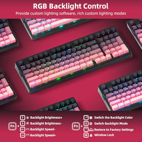 ZORNHER ZH980 Mechanical Keyboard Wireless,95% Pink Creamy Keyboard with Number Pad,Gaming Keyboard with Number Pad,Lighted Up PBT Keycaps,Creamy Sounding Linear Switches,Full Size - Image 3