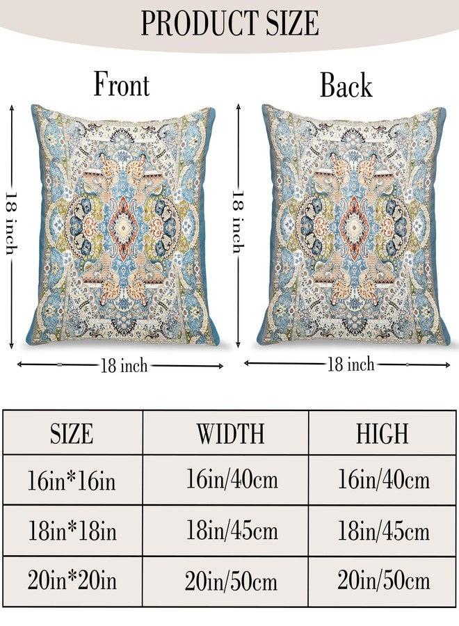 BUAEL Boho Floral Throw Pillow Covers 18x18 inch Set of 2,Blue Boho Rug Geometric Floral Pattern Decor Double Sided Pattern Cushion Cover Soft Pillow Case Living Sofa Room Bed Square Pillow Cover - Image 2