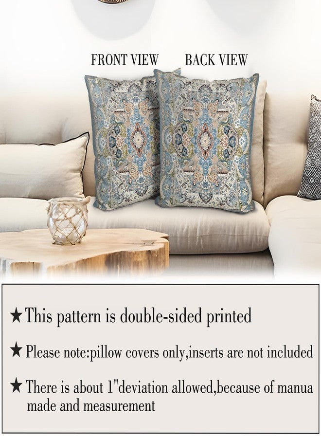 BUAEL Boho Floral Throw Pillow Covers 18x18 inch Set of 2,Blue Boho Rug Geometric Floral Pattern Decor Double Sided Pattern Cushion Cover Soft Pillow Case Living Sofa Room Bed Square Pillow Cover - Image 3