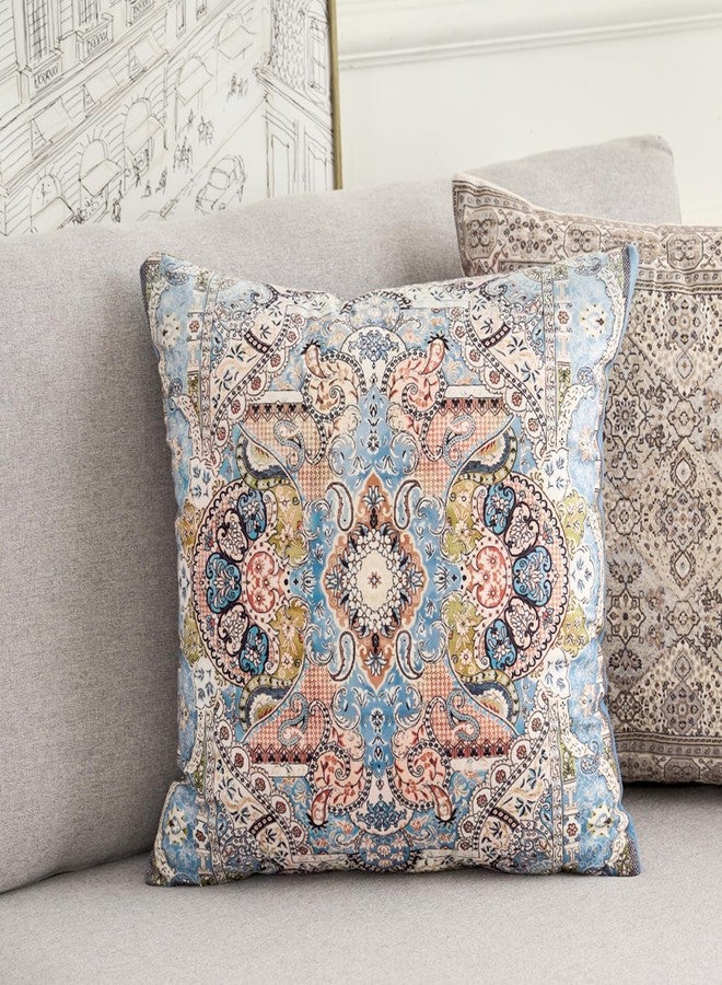 BUAEL Boho Floral Throw Pillow Covers 18x18 inch Set of 2,Blue Boho Rug Geometric Floral Pattern Decor Double Sided Pattern Cushion Cover Soft Pillow Case Living Sofa Room Bed Square Pillow Cover - Image 4