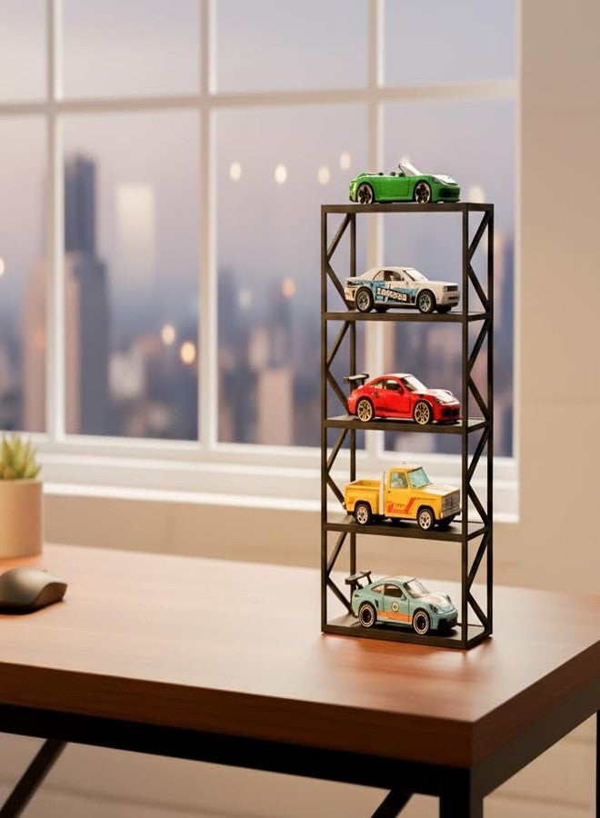 Garage64 رف عرض سيارات Garage64 لخمس سيارات - منظم سطح طاولة فاخر باللون الأسود غير اللامع مع فتحات للإطارات وواقيات جانبية لسيارات مصبوبة بمقياس 1:64 (Hot Wheels، Matchbox، Tomica، Greenlight) - Image 5