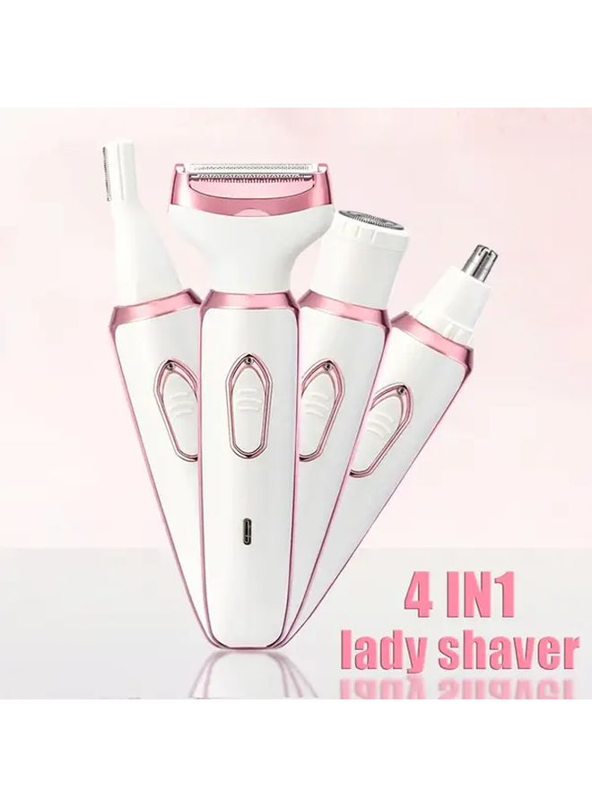 مجموعة إزالة الشعر النسائية 4 في 1 بيضاء: مزيل شعر قابل للشحن عبر USB للوجه والساقين والبيكيني والحواجب، تصميم متعدد الوظائف محمول بمقبض مريح، وبطارية ليثيوم. - Image 2