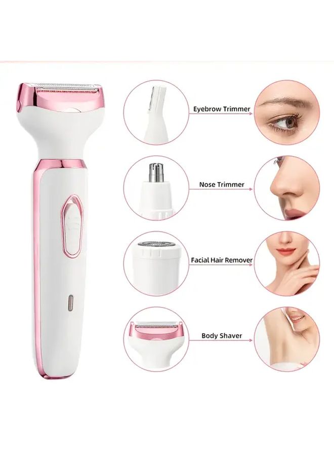 مجموعة إزالة الشعر النسائية 4 في 1 بيضاء: مزيل شعر قابل للشحن عبر USB للوجه والساقين والبيكيني والحواجب، تصميم متعدد الوظائف محمول بمقبض مريح، وبطارية ليثيوم. - Image 1