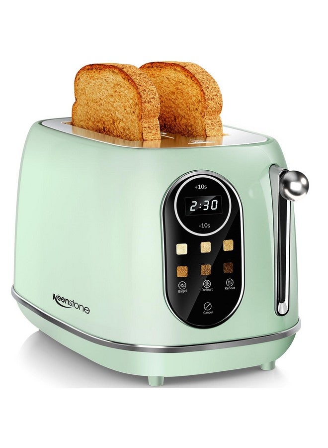 keenstone Keenstone Smart Touch Screen Toaster 2 Slice, Retro Wide Slot Stainless Steel Toaster with 6 Browning Levels, Reheat & Defrost, for Bagel, Toast, Bread, Removable Crumb Tray, Green  - Image 1
