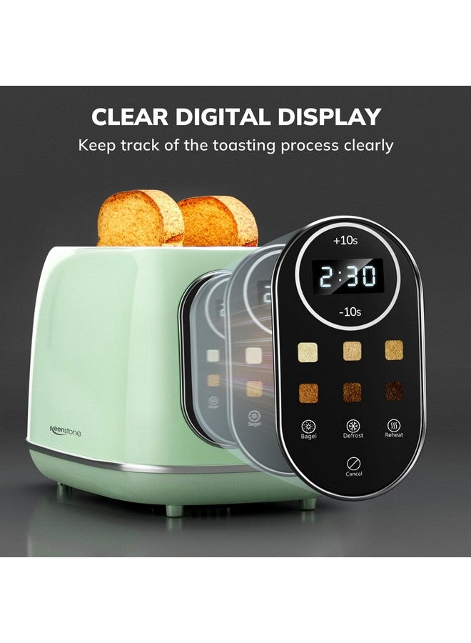 keenstone Keenstone Smart Touch Screen Toaster 2 Slice, Retro Wide Slot Stainless Steel Toaster with 6 Browning Levels, Reheat & Defrost, for Bagel, Toast, Bread, Removable Crumb Tray, Green  - Image 2