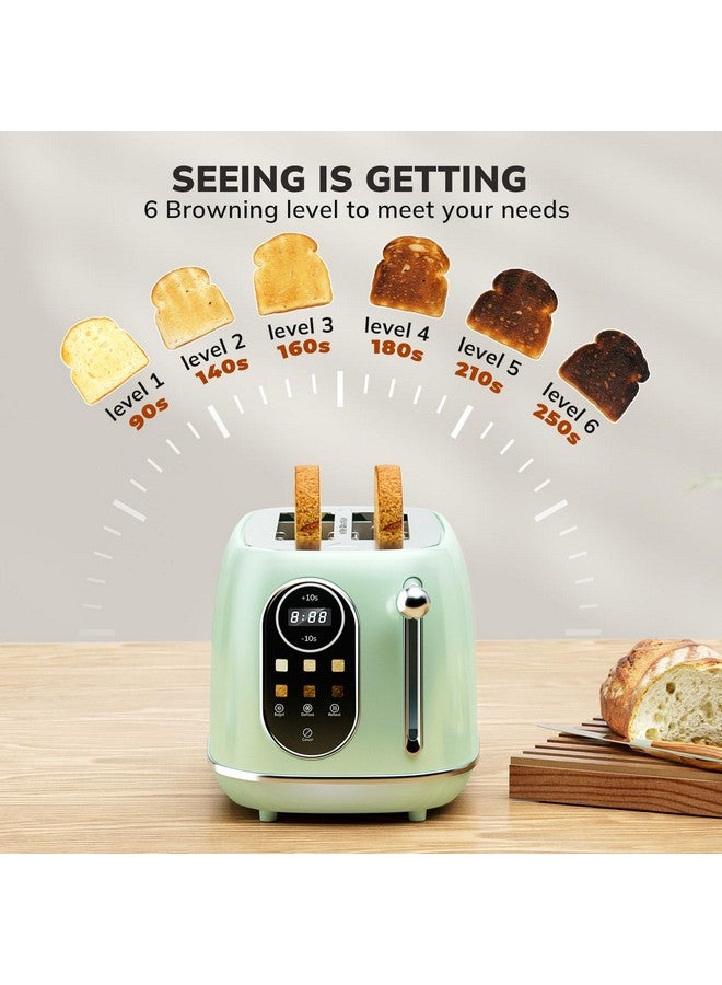 keenstone Keenstone Smart Touch Screen Toaster 2 Slice, Retro Wide Slot Stainless Steel Toaster with 6 Browning Levels, Reheat & Defrost, for Bagel, Toast, Bread, Removable Crumb Tray, Green  - Image 5