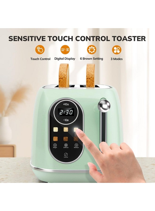 keenstone Keenstone Smart Touch Screen Toaster 2 Slice, Retro Wide Slot Stainless Steel Toaster with 6 Browning Levels, Reheat & Defrost, for Bagel, Toast, Bread, Removable Crumb Tray, Green  - Image 4