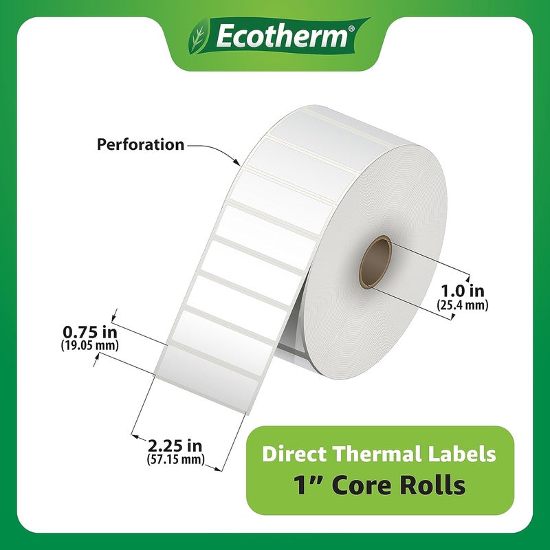 Ecotherm 2.25" x .75" Thermal Labels | 6 Rolls | 19890 Labels | fits Zebra, Munbyn, Rollo, Godex, Arkscan, iDPRT, Offnova Thermal Label Printers and More | Blank White Adhesive Stickers by - Image 3