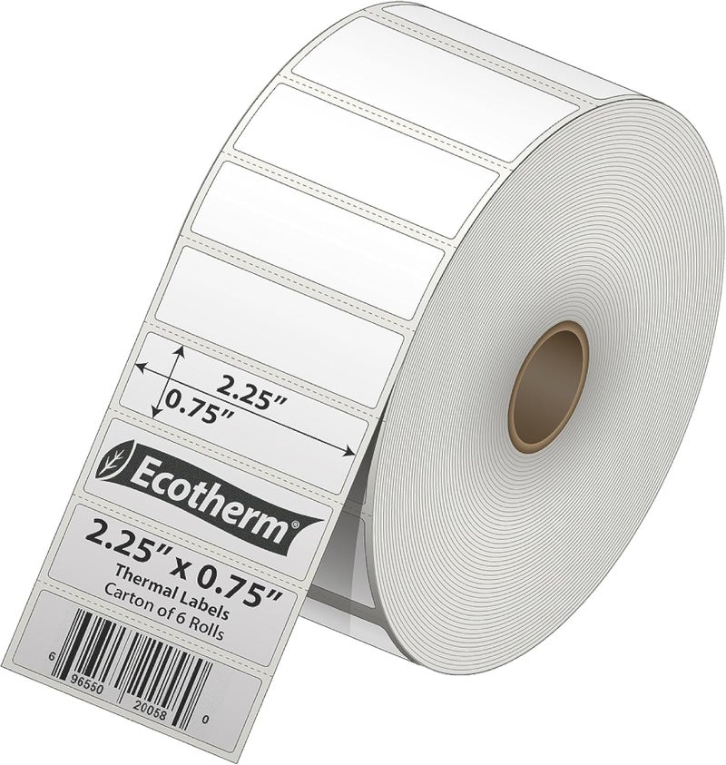 Ecotherm 2.25" x .75" Thermal Labels | 6 Rolls | 19890 Labels | fits Zebra, Munbyn, Rollo, Godex, Arkscan, iDPRT, Offnova Thermal Label Printers and More | Blank White Adhesive Stickers by - Image 2