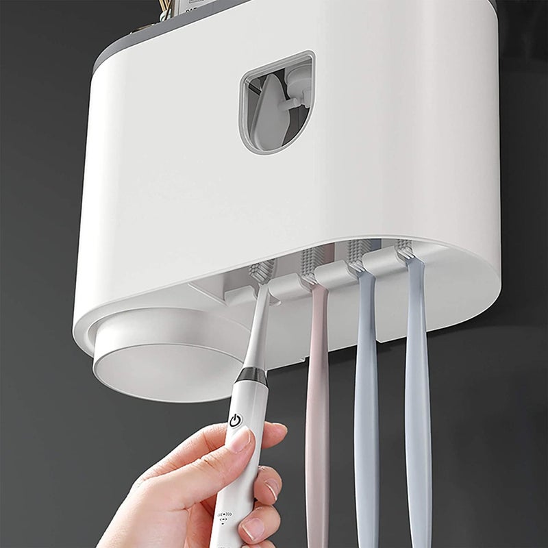 NUVEX Toothbrush Holder Wall-Mounted with Automatic Toothpaste Dispenser & Magnetic Cup | Space-Saving Bathroom Organizer with Drawer Shelf, Easy to Clean [1 Cup, ABS Plastic,White] - Image 2