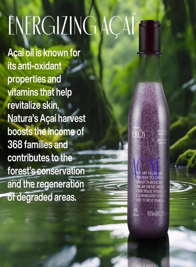 natura - Ekos Açaí Revitalizing Exfoliating Shower Gel - Natural Exfoliants - Removes Impurities - Body Wash - Vegan Skin Care - Brazilian Beauty Secrets - Self Care & Body Care - 6.2 fl oz (185ml) - Image 5