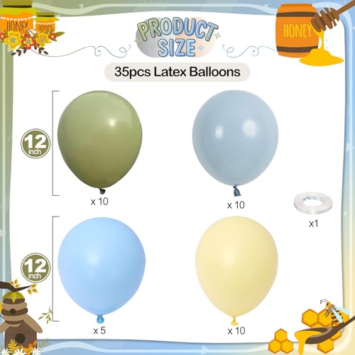 Paeyeq Sage Green Dusty Blue Yellow Balloon 12 Inch Fog Slate Blue Balloons with Olive Green Yellow Balloon for Oh Baby Shower Bridal Shower Birthday Wild One Party Bee Theme Party Deocration Supplies - Image 5