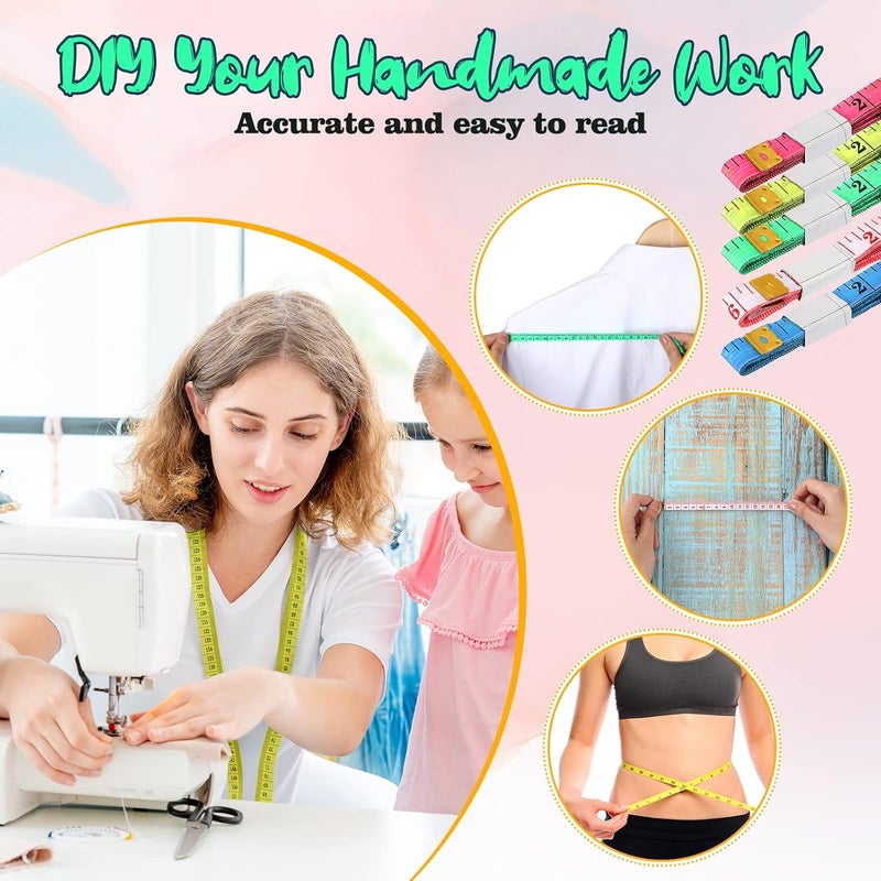 Macarrie 300 قطعة شريط قياس ناعم بالجملة مقياس مزدوج 150 سم 60 بوصة شريط قياس قماش لقياس الجسم لفقدان الوزن مسطرة ناعمة للخياطة ولوازم الحرف اليدوية بألوان متعددة عشوائية - Image 4