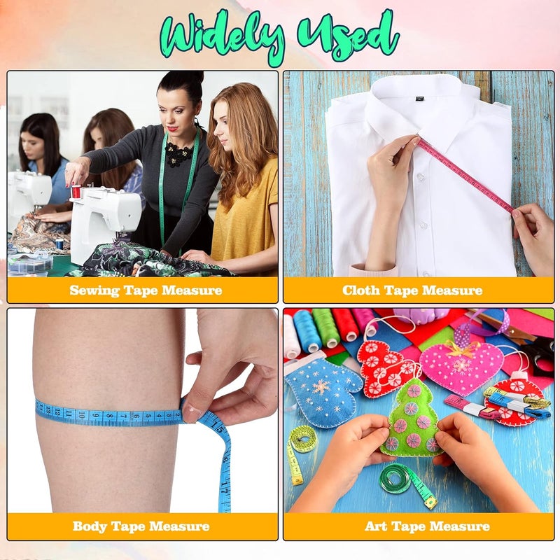 Macarrie 300 قطعة شريط قياس ناعم بالجملة مقياس مزدوج 150 سم 60 بوصة شريط قياس قماش لقياس الجسم لفقدان الوزن مسطرة ناعمة للخياطة ولوازم الحرف اليدوية بألوان متعددة عشوائية - Image 5