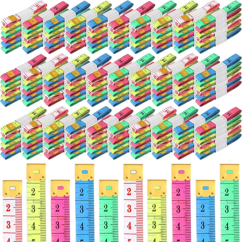 Macarrie 300 قطعة شريط قياس ناعم بالجملة مقياس مزدوج 150 سم 60 بوصة شريط قياس قماش لقياس الجسم لفقدان الوزن مسطرة ناعمة للخياطة ولوازم الحرف اليدوية بألوان متعددة عشوائية - Image 1