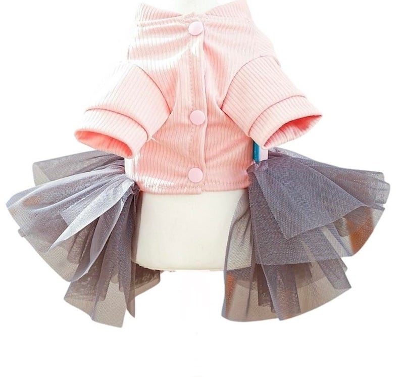 KUTKUT Fancy Tutu Small Dog Cat Girl Dress - Pink Top with I m so Fancy Print, Mesh Skirt & Red Bow, Puppy Girl Party Outfit Cat Dress, Pet Clothing for Pug, Cavalier King etc(Size: XL, Chest: 50cm) - Image 3