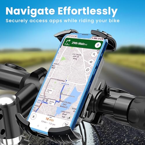 MOOSH Universal Bike Mobile Holder Motorcycle Phone Holder, Handlebar Cellphone Clamp, Scooter Phone Clip for iPhone 16 Pro Max/Plus, 15 Pro Max, S10, S20, More 4.7" to 6.8" Smartphones (Black) - Image 2