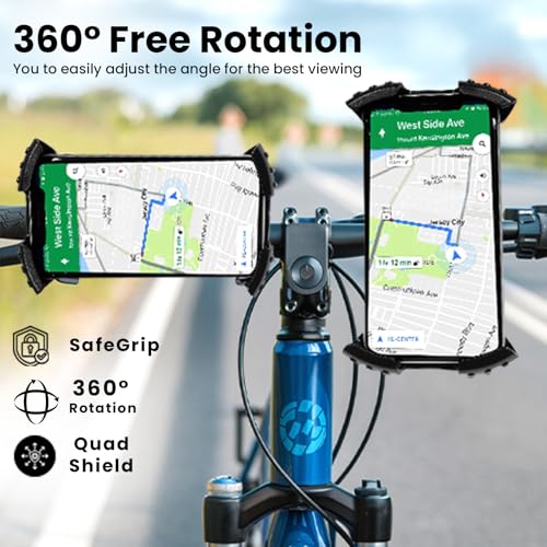 MOOSH Universal Bike Mobile Holder Motorcycle Phone Holder, Handlebar Cellphone Clamp, Scooter Phone Clip for iPhone 16 Pro Max/Plus, 15 Pro Max, S10, S20, More 4.7" to 6.8" Smartphones (Black) - Image 3
