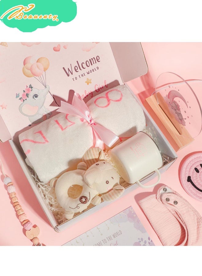 Beauenty Baby Gifts,Baby Shower Gifts for Girls Boys,New Born Baby Girls Gift,Babies Gift Basket,Unique Baby Gift Essential,Gender Reveal Gifts,Rattle Swaddle Blanket Toddler Gifts (pink) - Image 3