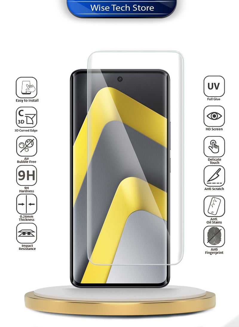 Wtech Xiaomi Poco M8 5G 2026 Premium Curved Edges UV Full Glue Full Cover Tempered Glass Screen Protector (MSGUCN) - Clear - Image 2