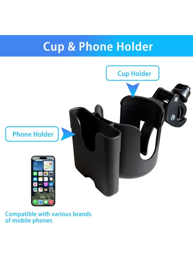 شابية حامل أكواب لعربة الأطفال مع حامل هاتف، حامل أكواب للدراجة، حامل أكواب عالمي لعربات الأطفال Uppababy Nuna Doona، حامل هاتف 2 في 1 لعربة الأطفال، والدراجة، والكرسي المتحرك، والمشاية، والسكوتر - Image 4