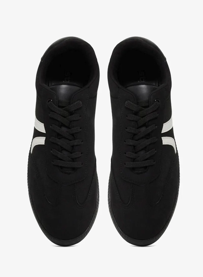 Styli Black Suede Striped Detail Lace Up Sneakers for Men | Best Price UAE