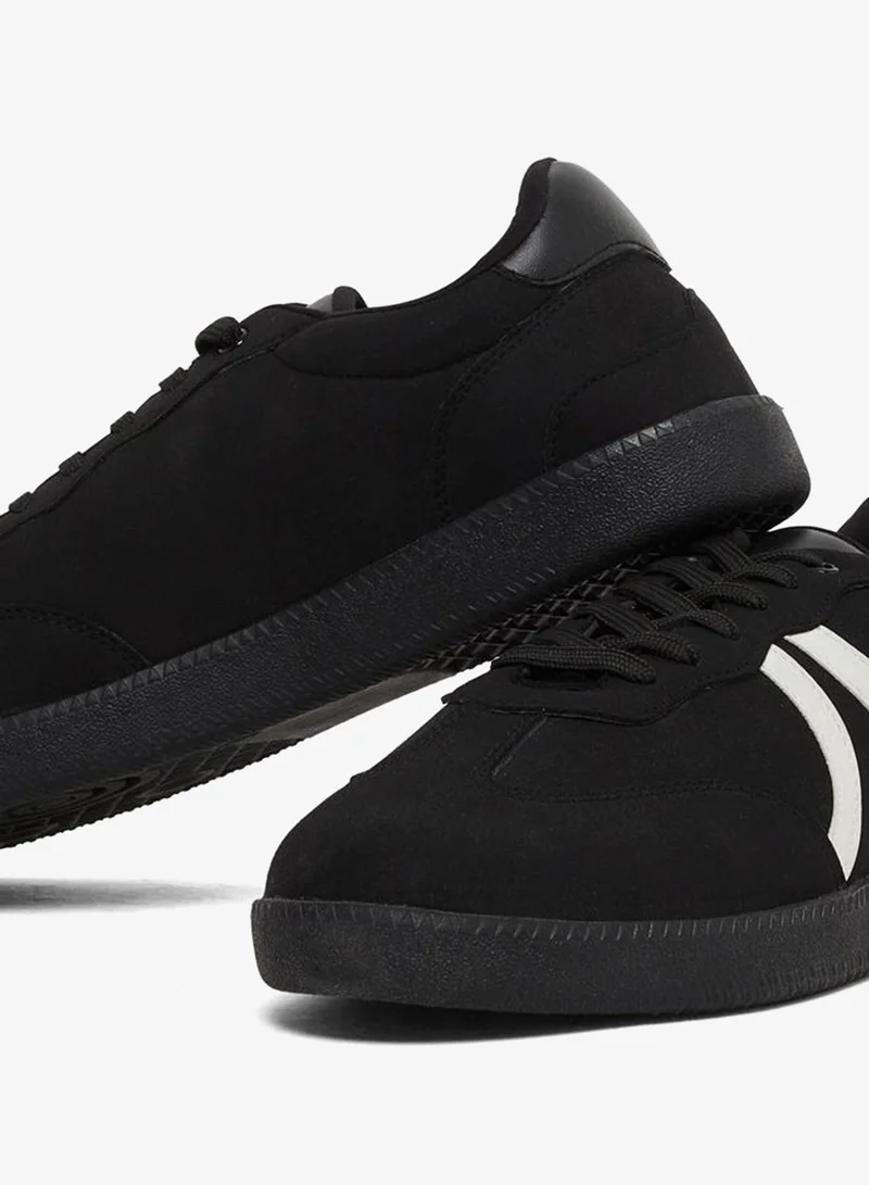 Styli Black Suede Striped Detail Lace Up Sneakers for Men | Best Price UAE