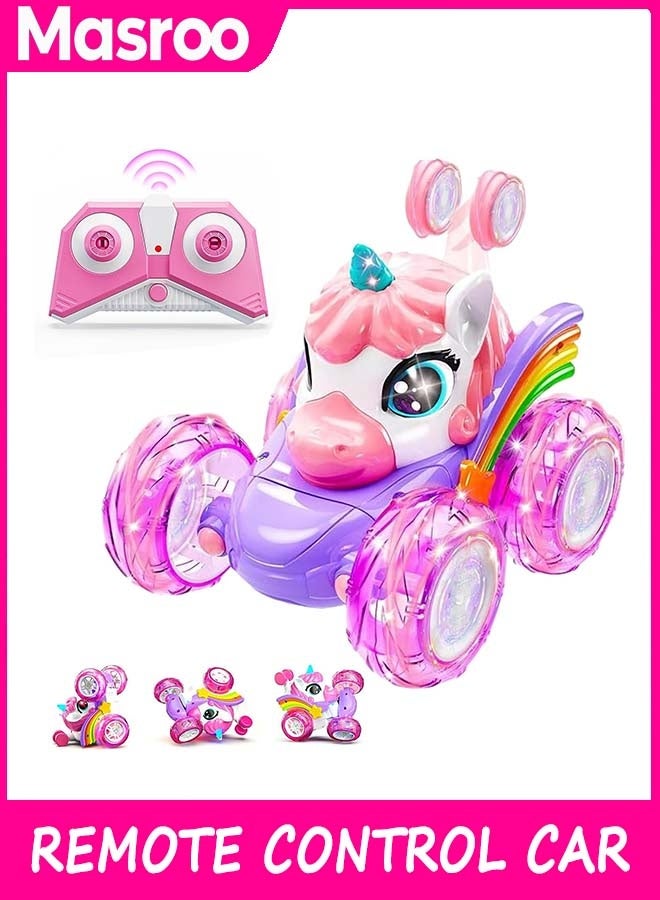 Masroo Remote Control Car RC Stunt Cars for Girl 360°Stunt Rotation 4WD Remote Cars for Kids 3-6 Double Sided RC Car with LED Lights,2.4GHz Electric Toy Car,Birthday Gift for 3 4 5 6 Year Old Girl - Image 1